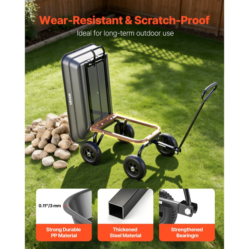 Καρότσι απορριμμάτων κήπου VEVOR, καρότσι πολυαιθυλενίου 181 kg, καρότσια κήπου, καρότσι απορριμμάτων με μηχανισμό γρήγορης απορριμματοσυλλογής 90°, περιστρεφόμενους τροχούς 180°, εύκαμπτα περιστρεφόμενα ρουλεμάν 270°, καρότσι κήπου για φυτά, έδαφος, καλλιέργειες