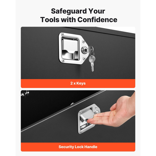 Κουτί με γλώσσα ρυμούλκησης VEVOR, Εργαλειοθήκη με γλώσσα ρυμούλκησης από χάλυβα 914 x 314 x 305 mm, Οργανωτής αποθήκευσης βαρέως τύπου με κλειδαριά και κλειδιά, Εργαλειοθήκη για καρότσα φορτηγού, RV, SUV, εκτός δρόμου, μαύρο