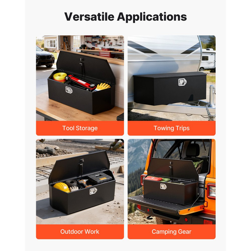 Κουτί με γλώσσα ρυμούλκησης VEVOR, Εργαλειοθήκη με γλώσσα ρυμούλκησης από χάλυβα 914 x 314 x 305 mm, Οργανωτής αποθήκευσης βαρέως τύπου με κλειδαριά και κλειδιά, Εργαλειοθήκη για καρότσα φορτηγού, RV, SUV, εκτός δρόμου, μαύρο