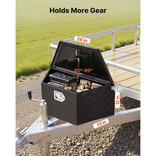 Κουτί με γλώσσα ρυμούλκησης VEVOR, Εργαλειοθήκη αλουμινίου με γλώσσα ρυμούλκησης 660 x 330 x 305 mm, Οργανωτής αποθήκευσης βαρέως τύπου με κλειδαριά και κλειδιά, Εργαλειοθήκη για καρότσα φορτηγού, RV, SUV, εκτός δρόμου, μαύρο