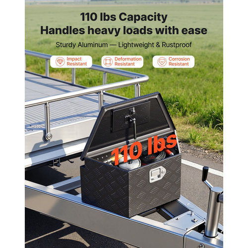 Κουτί με γλώσσα ρυμούλκησης VEVOR, Εργαλειοθήκη αλουμινίου με γλώσσα ρυμούλκησης 660 x 330 x 305 mm, Οργανωτής αποθήκευσης βαρέως τύπου με κλειδαριά και κλειδιά, Εργαλειοθήκη για καρότσα φορτηγού, RV, SUV, εκτός δρόμου, μαύρο