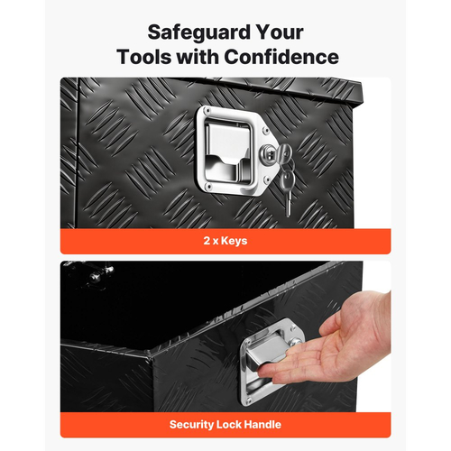 Κουτί με γλώσσα ρυμούλκησης VEVOR, Εργαλειοθήκη αλουμινίου με γλώσσα ρυμούλκησης 660 x 330 x 305 mm, Οργανωτής αποθήκευσης βαρέως τύπου με κλειδαριά και κλειδιά, Εργαλειοθήκη για καρότσα φορτηγού, RV, SUV, εκτός δρόμου, μαύρο