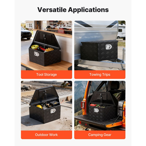 Κουτί με γλώσσα ρυμούλκησης VEVOR, Εργαλειοθήκη αλουμινίου με γλώσσα ρυμούλκησης 660 x 330 x 305 mm, Οργανωτής αποθήκευσης βαρέως τύπου με κλειδαριά και κλειδιά, Εργαλειοθήκη για καρότσα φορτηγού, RV, SUV, εκτός δρόμου, μαύρο