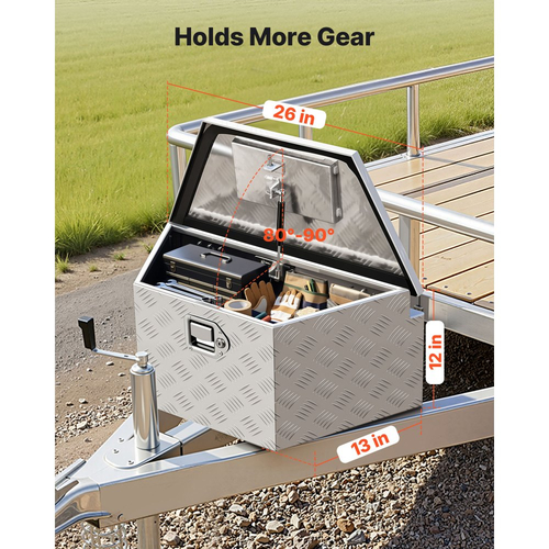 VEVOR Κουτί με Γλωσσίδα Τρέιλερ, Κουτί Εργαλείων Αλουμινίου με Γλωσσίδα Τρέιλερ 660 x 330 x 305 mm, Οργανωτής Αποθήκευσης Βαρέως Τύπου με Κλειδαριά & Κλειδιά, Θήκη Εργαλείων για Πλατφόρμα Pickup, RV, SUV, Όχημα Εκτός Δρόμου, Ασημί