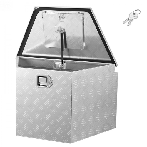 VEVOR Κουτί με Γλωσσίδα Τρέιλερ, Κουτί Εργαλείων Αλουμινίου με Γλωσσίδα Τρέιλερ 737 x 410 x 457 mm, Οργανωτής Αποθήκευσης Βαρέως Τύπου με Κλειδαριά & Κλειδιά, Θήκη Εργαλείων για Πλατφόρμα Pickup, RV, SUV, Όχημα Εκτός Δρόμου, Ασημί