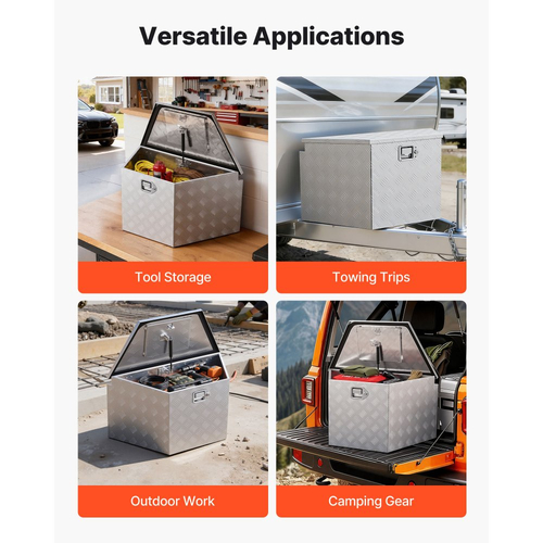 VEVOR Κουτί με Γλωσσίδα Τρέιλερ, Εργαλειοθήκη Αλουμινίου με Γλωσσίδα Τρέιλερ 838 x 483 x 457 mm, Οργανωτής Αποθήκευσης Βαρέως Τύπου με Κλειδαριά & Κλειδιά, Εργαλειοθήκη Πολλαπλών Χρήσεων για Πλατφόρμα Pickup, RV, SUV, Όχημα Εκτός Δρόμου, Ασημί