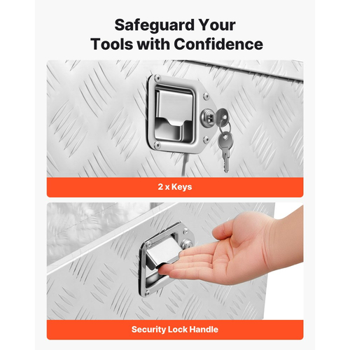 VEVOR Κουτί με Γλωσσίδα Τρέιλερ, Εργαλειοθήκη Αλουμινίου για Γλωσσίδα Τρέιλερ 990 x 419 x 305 mm, Βαριάς Χρήσης Οργανωτής Αποθήκευσης με Κλειδαριά & Κλειδιά, Εργαλειοθήκη Πολλαπλών Χρήσεων για Πλατφόρμα Pickup, RV, SUV, Οχήματος Εκτός Δρόμου, Ασημί