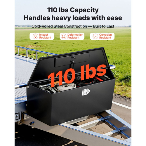 VEVOR Κουτί με Γλωσσίδα Ρυμούλκησης, 1245 x 353 x 470 mm Ατσάλινο Κουτί Εργαλείων με Γλωσσίδα Ρυμούλκησης, Βαριάς Χρήσης Οργανωτής Αποθήκευσης με Κλειδαριά και Κλειδιά, Εργαλειοθήκη για Πλατφόρμα Pickup, RV, SUV, Οχήματος Εκτός Δρόμου, Μαύρο