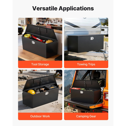 VEVOR Κουτί με Γλωσσίδα Ρυμούλκησης, 1245 x 353 x 470 mm Ατσάλινο Κουτί Εργαλείων με Γλωσσίδα Ρυμούλκησης, Βαριάς Χρήσης Οργανωτής Αποθήκευσης με Κλειδαριά και Κλειδιά, Εργαλειοθήκη για Πλατφόρμα Pickup, RV, SUV, Οχήματος Εκτός Δρόμου, Μαύρο