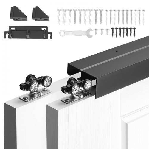 Κιτ εξαρτημάτων συρόμενης πόρτας παράκαμψης VEVOR, εξαρτήματα πόρτας παράκαμψης διπλής τροχιάς από κράμα αλουμινίου 1524 mm, ομαλή και αθόρυβη ολίσθηση, εύκολη εγκατάσταση, για σύστημα 2 πορτών πάχους 25 έως 45 mm και πλάτους 762 mm