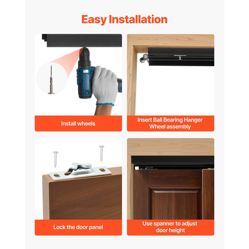 Κιτ εξαρτημάτων συρόμενης πόρτας παράκαμψης VEVOR, εξαρτήματα πόρτας παράκαμψης διπλής τροχιάς από κράμα αλουμινίου 1829 mm, ομαλή και αθόρυβη ολίσθηση, εύκολη εγκατάσταση, για σύστημα 2 πορτών πάχους 25 έως 45 mm, πλάτους 915 mm