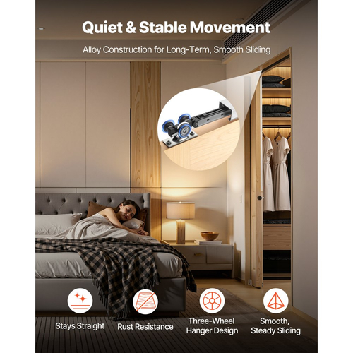 Κιτ ράγας συρόμενης πόρτας VEVOR με μηχανισμό απαλού κλεισίματος για ομαλή και αθόρυβη ολίσθηση, εύκολη εγκατάσταση, για πάχος 25 έως 45 mm, πλάτος 914 mm, μονής πόρτας