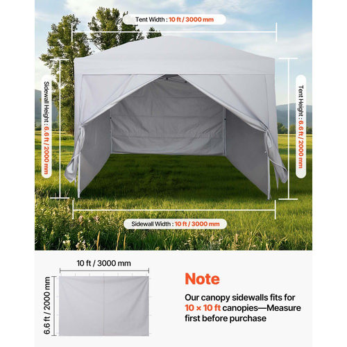Πλευρικά τοιχώματα VEVOR με στέγαστρο, κατάλληλα για σκηνή με αναδυόμενο στέγαστρο 3 x 3 m, πλαϊνά τοιχώματα σκηνής με αδιάβροχο και προστατευτικό στρώμα από το ηλιακό φως για σκηνές εξωτερικών εκδηλώσεων, περίπτερα πωλητών, κάμπινγκ (μόνο 4 πλαϊνά τοιχώματα, λευκά)