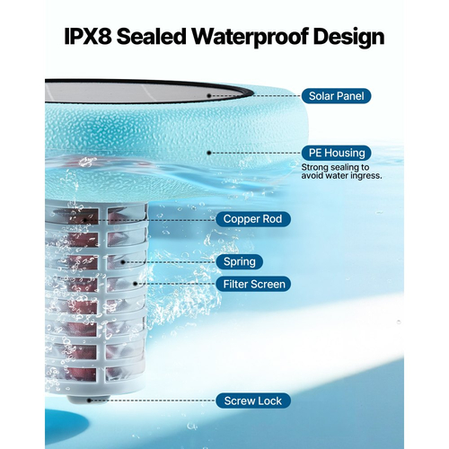 Ιονιστής πισίνας VEVOR Ηλιακός, Εξάγωνος ιονιστής πισίνας από χαλκό έως 170343 L, Πλωτό αυτόματο καθαριστικό νερού, νερό χωρίς χλώριο, με χάλκινη άνοδο, ελατήριο, βούρτσα και φίλτρο για πισίνες και σπα