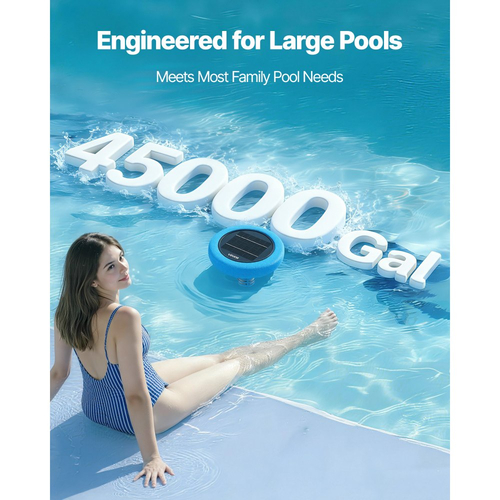 Ιονιστής πισίνας VEVOR Solar, Στρογγυλός ιονιστής πισίνας από χαλκό έως 170343 L, Πλωτό αυτόματο καθαριστικό νερού, νερό χωρίς χλώριο, με χάλκινη άνοδο, ελατήριο, βούρτσα και φίλτρο για πισίνες και σπα