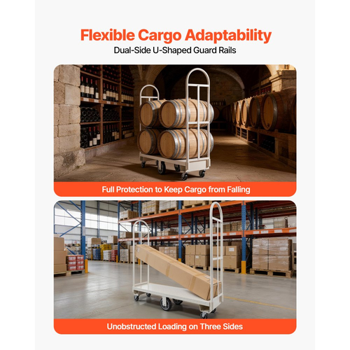 Φορτηγά πλατφόρμας VEVOR U-Boat, χωρητικότητα φορτίου 907,18 kg, βαρέως τύπου χαλύβδινο καρότσι πολλαπλών χρήσεων, βιομηχανικό χειροκίνητο φορτηγό με έξι τροχούς και διπλές αποσπώμενες λαβές, για αποθήκη, 1525 x 410 x 1510 mm