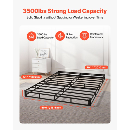 VEVOR Κουτί με ελατήρια, Πλαίσιο κρεβατιού Queen Size με πλενόμενο ύφασμα, Μεταλλικό πλαίσιο βαρέως τύπου για κρεβάτι Queen Size, Βάση στρώματος 130 mm, Μέγιστη χωρητικότητα βάρους 1587,57 kg, Εύκολη συναρμολόγηση, 2010 x 1515 x 130 mm