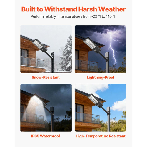 VEVOR 12000W Ηλιακός Φωτιστικός Δρόμου Εξωτερικού Χώρου, 900000LM, Φωτιστικό Επαγγελματικού Χώρου Στάθμευσης από το Σούρουπο έως την Αυγή, Λάμπα Ασφαλείας LED Πλημμύρας με Αισθητήρα Κίνησης, Αδιάβροχος Ευρυγώνιος Φωτισμός Εξωτερικού Χώρου IP65, για Αυλή Driveway