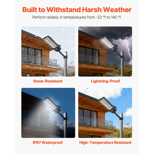 VEVOR 8000W Ηλιακά φώτα δρόμου εξωτερικού χώρου, 450000LM, Φώτα επαγγελματικού χώρου στάθμευσης από το σούρουπο έως την αυγή, Λαμπτήρας ασφαλείας LED πλημμύρας με αισθητήρα κίνησης, Αδιάβροχος εξωτερικός φωτισμός IP67, για αυλή, 2 τεμάχια