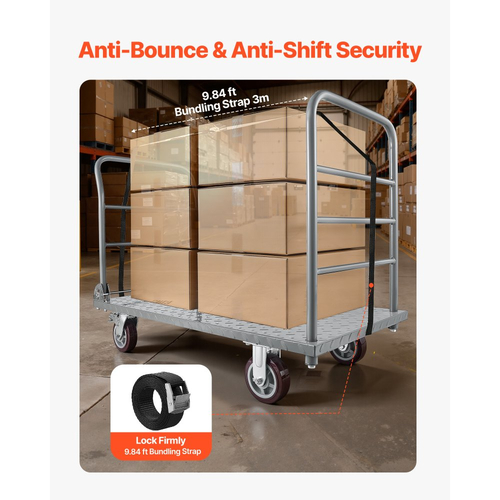 Φορτηγό πλατφόρμας VEVOR, χωρητικότητας 1202,02 kg, βαρέως τύπου καρότσι με αποσπώμενο προστατευτικό κιγκλίδωμα και περιστρεφόμενους τροχούς, πτυσσόμενο χειροκίνητο φορτηγό, για παντοπωλεία, γκαράζ, αποθήκη, 1220 x 610 x 920 mm