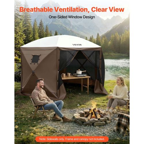 Πλευρικά τοιχώματα VEVOR με στέγαστρο, 1,73 x 1,48 m, Τοίχοι σκηνής με στέγαστρο με αδιάβροχη στρώση και στρώμα προστασίας από το ηλιακό φως, Σχεδιασμός μονόπλευρου παραθύρου, Κατάλληλο για σκηνές εξωτερικών εκδηλώσεων, Περίπτερα πωλητών (μόνο 3 πλευρικά τοιχώματα, καφέ)