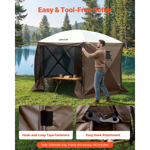 Πλευρικά τοιχώματα VEVOR με στέγαστρο, 1,73 x 1,48 m, Τοίχοι σκηνής με στέγαστρο με αδιάβροχη στρώση και στρώμα προστασίας από το ηλιακό φως, Σχεδιασμός μονόπλευρου παραθύρου, Κατάλληλο για σκηνές εξωτερικών εκδηλώσεων, Περίπτερα πωλητών (μόνο 3 πλευρικά τοιχώματα, καφέ)