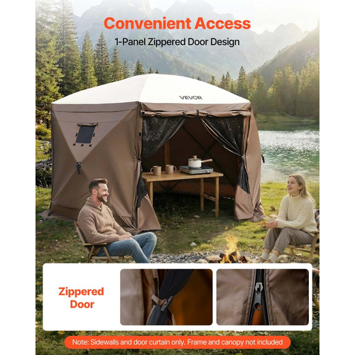 Πλευρικά τοιχώματα VEVOR με στέγαστρο, 1,73 x 1,48 m, Τοίχοι σκηνής με στέγαστρο με αδιάβροχη προστασία και προστασία από το ηλιακό φως, 1 πόρτα με φερμουάρ & 2 παράθυρα, σχεδιασμός για σκηνές εξωτερικών εκδηλώσεων, περίπτερα πωλητών (μόνο 6 πλευρικά τοιχώματα, καφέ)