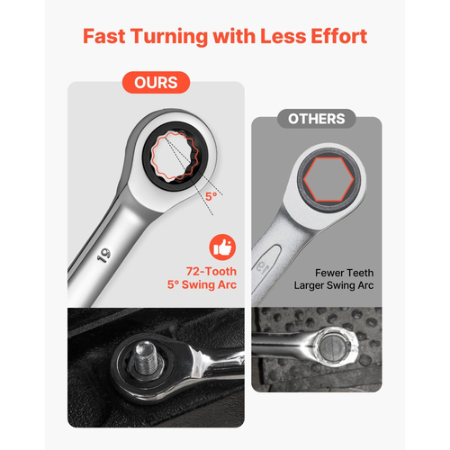 Σετ κλειδιών VEVOR, 26 τεμαχίων SAE και μετρικά, 72 δόντια, σετ κλειδιών με καστάνια από χάλυβα Cr-V, με οργανωτή ραφιών, ανοιχτό άκρο, διαφανείς ετικέτες μεγέθους, για γενική οικιακή χρήση, επισκευές αυτοκινήτων, ασημί