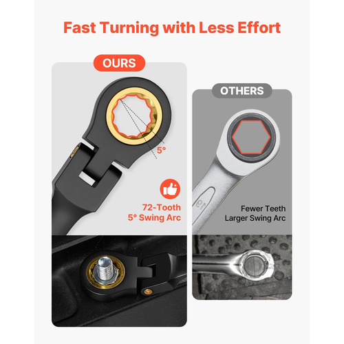 Σετ κλειδιών καστάνιας VEVOR με εύκαμπτη κεφαλή, 24 τεμαχίων SAE και μετρικό, 72 δόντια, σετ εύκαμπτων κλειδιών συνδυασμού με καστάνια από χάλυβα Cr-V με θήκη αποθήκευσης, για γενικές επισκευές σπιτιού και αυτοκινήτων, μαύρο