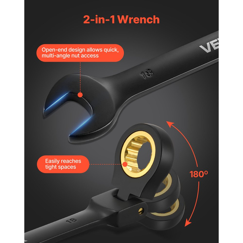 Σετ κλειδιών καστάνιας VEVOR με εύκαμπτη κεφαλή, 24 τεμαχίων SAE και μετρικό, 72 δόντια, σετ εύκαμπτων κλειδιών συνδυασμού με καστάνια από χάλυβα Cr-V με θήκη αποθήκευσης, για γενικές επισκευές σπιτιού και αυτοκινήτων, μαύρο