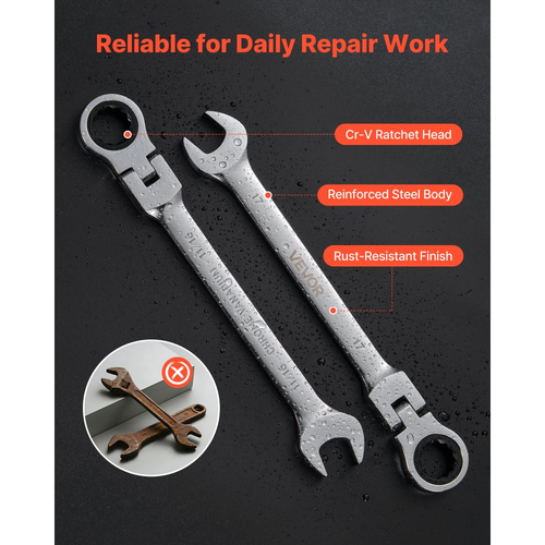 Σετ κλειδιών καστάνιας VEVOR με εύκαμπτη κεφαλή, 24 τεμαχίων SAE και μετρικό, 72 δόντια, σετ κλειδιών συνδυασμού με καστάνια από χάλυβα Cr-V με θήκη αποθήκευσης, για γενικές επισκευές σπιτιού και αυτοκινήτων, ασημί