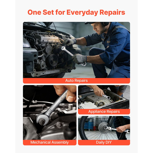 Σετ κλειδιών καστάνιας VEVOR με εύκαμπτη κεφαλή, 24 τεμαχίων SAE και μετρικό, 72 δόντια, σετ κλειδιών συνδυασμού με καστάνια από χάλυβα Cr-V με θήκη αποθήκευσης, για γενικές επισκευές σπιτιού και αυτοκινήτων, ασημί