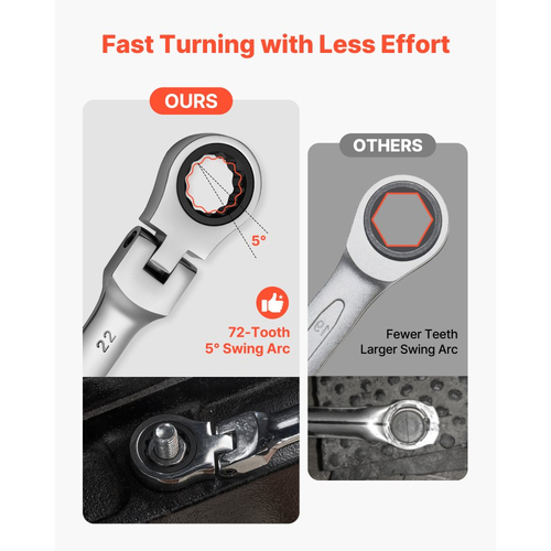 Σετ κλειδιών καστάνιας VEVOR με εύκαμπτη κεφαλή, 30 τεμαχίων SAE και μετρικό, 72 δόντια, σετ κλειδιών συνδυασμού με καστάνια από χάλυβα Cr-V με θήκη τύλιξης, για γενικές επισκευές σπιτιού και αυτοκινήτων, ασημί