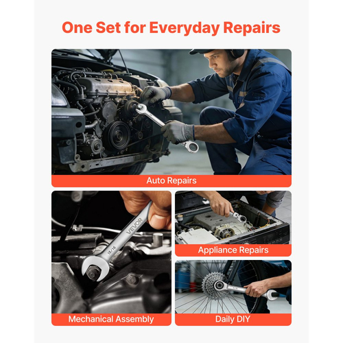 Σετ κλειδιών καστάνιας VEVOR με εύκαμπτη κεφαλή, 30 τεμαχίων SAE και μετρικό, 72 δόντια, σετ κλειδιών συνδυασμού με καστάνια από χάλυβα Cr-V με θήκη τύλιξης, για γενικές επισκευές σπιτιού και αυτοκινήτων, ασημί