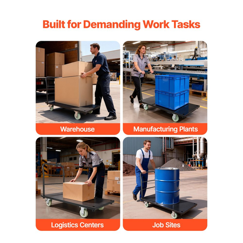 Φορτηγό πλατφόρμας βαρέως τύπου VEVOR, χωρητικότητας 907,18 kg, βιομηχανικό χαλύβδινο καρότσι με περιστρεφόμενους τροχούς και λαβή, καρότσι πλατφόρμας με χειροκίνητη ώθηση, εύκολη αποθήκευση, για μετακίνηση αποσκευών, 1220 x 610 x 815 mm