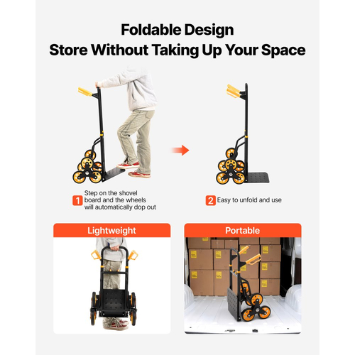 Καρότσι αναρρίχησης σκαλοπατιών VEVOR, χωρητικότητα αναρρίχησης σκαλοπατιών 150 kg, πτυσσόμενο καρότσι βαρέως τύπου με τηλεσκοπική λαβή, 6 ρόδες και 2 κορδόνια ελαστικού, καρότσι αναρρίχησης σκαλοπατιών για το σπίτι, είδη παντοπωλείου, αποθήκη