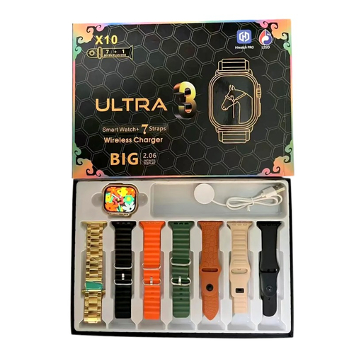 Σετ Smartwatch με 7 λουράκια - X10 ULTRA3 - 814185 - Black