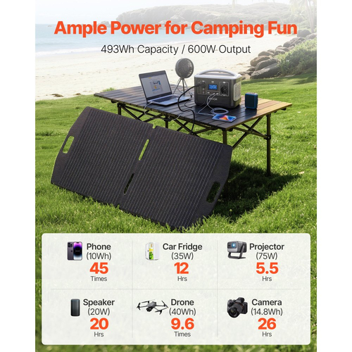 Φορητός σταθμός παραγωγής ενέργειας VEVOR με ηλιακό πάνελ 100W, σταθμός παραγωγής ενέργειας με ηλιακή γεννήτρια 600W, εφεδρική μπαταρία LiFePO4 493Wh με 7 θύρες εξόδου για οικιακή έκτακτη ανάγκη, κάμπινγκ σε εξωτερικούς χώρους, ταξίδια με τροχόσπιτο