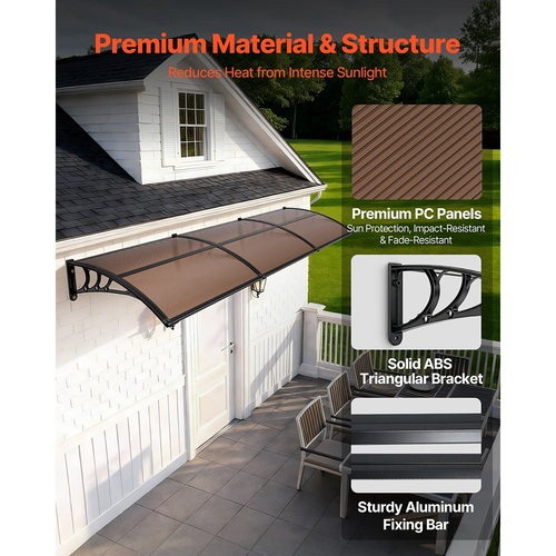 Τέντες VEVOR για Πόρτα Είσοδο, 38 x 117 ίντσες, Τέντες Εξωτερικής Μπροστινής Πόρτας-Παραθύρου με Αποχέτευση & Βάση ABS, Προστασία από Βροχή, Χιόνι, Αντηλιακή Προστασία, Πολυανθρακικό Στέγαστρο Πόρτας για Βεράντα, Καφέ