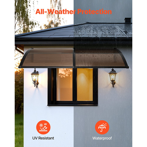 Τέντες VEVOR για Πόρτα Είσοδο, 38 x 78 ίντσες, Τέντες Εξωτερικής Μπροστινής Πόρτας-Παραθύρου με Αποχέτευση & Μεταλλική Βάση, Προστασία από Βροχή, Χιόνι, Αντηλιακή Προστασία, Πολυανθρακικό Στέγαστρο Πόρτας για Βεράντα, Καφέ