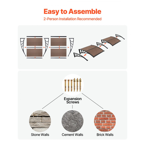 Τέντες VEVOR για Πόρτα Είσοδο, 38 x 78 ίντσες, Τέντες Εξωτερικής Μπροστινής Πόρτας-Παραθύρου με Αποχέτευση & Μεταλλική Βάση, Προστασία από Βροχή, Χιόνι, Αντηλιακή Προστασία, Πολυανθρακικό Στέγαστρο Πόρτας για Βεράντα, Καφέ