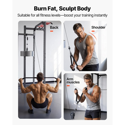 Σύστημα τροχαλιών VEVOR, 2 τεμάχια LAT και σύστημα τροχαλιών ανύψωσης, Εξάρτημα τροχαλιών γυμναστικής με δύο ατσάλινα καλώδια, κοντή μπάρα, διπλές λαβές λαβής, μηχάνημα καλωδίου για δικέφαλους, ώμους, πλάτη, χωρητικότητα έως 150 kg