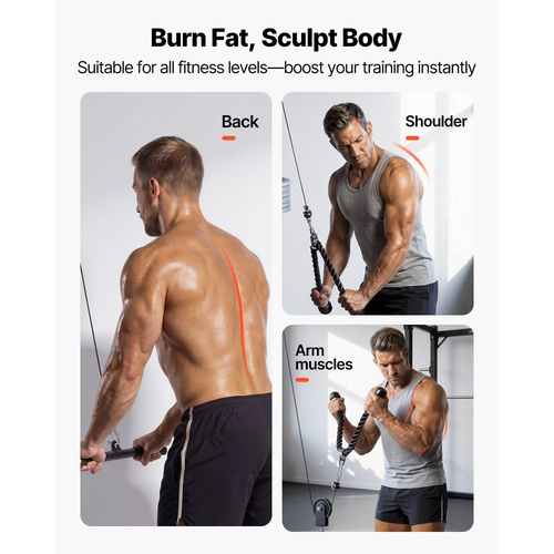 Σύστημα τροχαλιών VEVOR, 1 τεμάχιο LAT και σύστημα τροχαλιών ανύψωσης, εξάρτημα τροχαλιών γυμναστικής με δύο ατσάλινα καλώδια, κοντή μπάρα, διπλές λαβές λαβής, μηχάνημα καλωδίου για δικέφαλους, ώμους, πλάτη, χωρητικότητα έως 127 kg