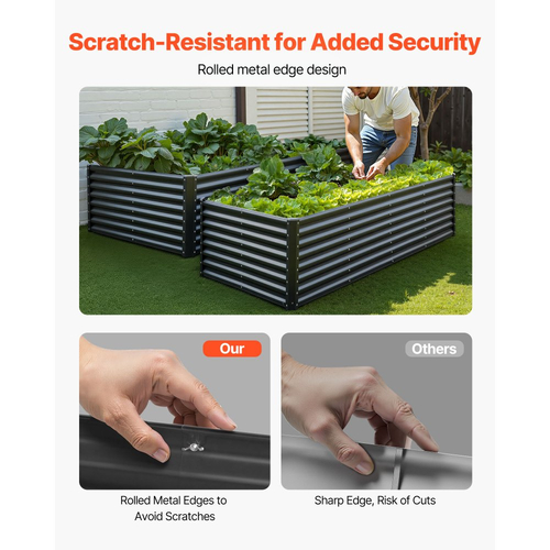Μεταλλικό υπερυψωμένο παρτέρι VEVOR, γαλβανισμένο κουτί κήπου εξωτερικού χώρου 2,4 x 1,2 x 0,6 m, ανοιχτού πάτου, μεγάλο υπερυψωμένο παρτέρι για καλλιέργεια λαχανικών, λουλουδιών, βοτάνων και παχύφυτων, σκούρο γκρι