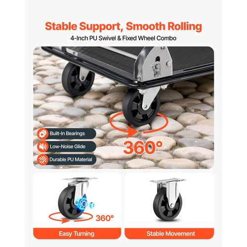 Πτυσσόμενο καρότσι μεταφοράς VEVOR, 317,51 kg, Βαρέως τύπου καρότσι με πλατφόρμα και ρόδες, από χάλυβα υψηλής αντοχής, 2 επιπέδων κινούμενο καρότσι με επίπεδη πλατφόρμα, για αποθήκη, γκαράζ, εργαστήριο, γραφείο, 730 x 470 x 820 mm