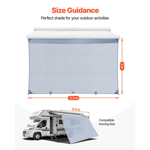 Σκίαστρο για τέντες VEVOR RV, 2 x 3,3 m Πολυεστερικό πλέγμα για σκίαση (χωράει τέντες 3,5 m), Διπλά ραμμένο αναπνεύσιμο αντηλιακό για ταξίδια και υπαίθριες κατασκηνώσεις RV