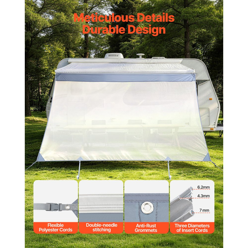 Σκίαστρο για τέντες VEVOR RV, 2 x 3,3 m Πολυεστερικό πλέγμα για σκίαση (χωράει τέντες 3,5 m), Διπλά ραμμένο αναπνεύσιμο αντηλιακό για ταξίδια και υπαίθριες κατασκηνώσεις RV