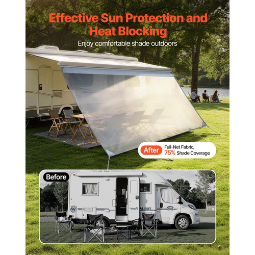 Σκίαστρο για τέντες VEVOR RV, 2 x 4,3 m Πολυεστερικό πλέγμα για σκίαση (χωράει τέντες 4,5 m), Διπλά ραμμένο αναπνεύσιμο αντηλιακό για ταξίδια και υπαίθριες κατασκηνώσεις RV
