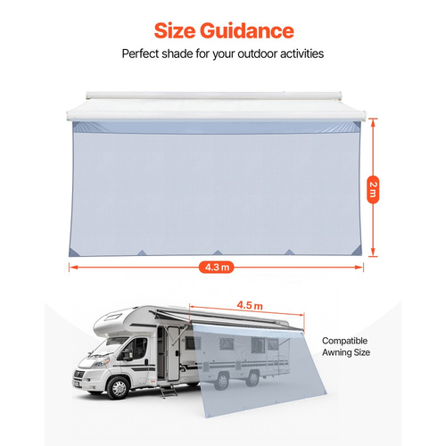 Σκίαστρο για τέντες VEVOR RV, 2 x 4,3 m Πολυεστερικό πλέγμα για σκίαση (χωράει τέντες 4,5 m), Διπλά ραμμένο αναπνεύσιμο αντηλιακό για ταξίδια και υπαίθριες κατασκηνώσεις RV