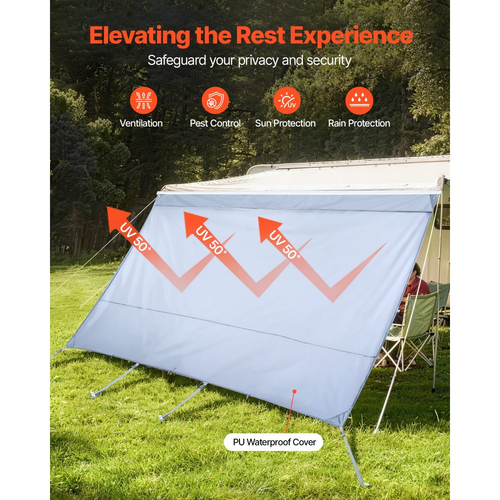 Σκίαστρο για τέντα RV VEVOR, 2 x 3,7 m σκίαστρο για τέντα RV (χωράει τέντες 4 m) με κάλυμμα PU με φερμουάρ UV50+, διπλής ραφής αντηλιακό από πολυεστερικό πλέγμα για ταξίδια και υπαίθριες κατασκηνώσεις με RV